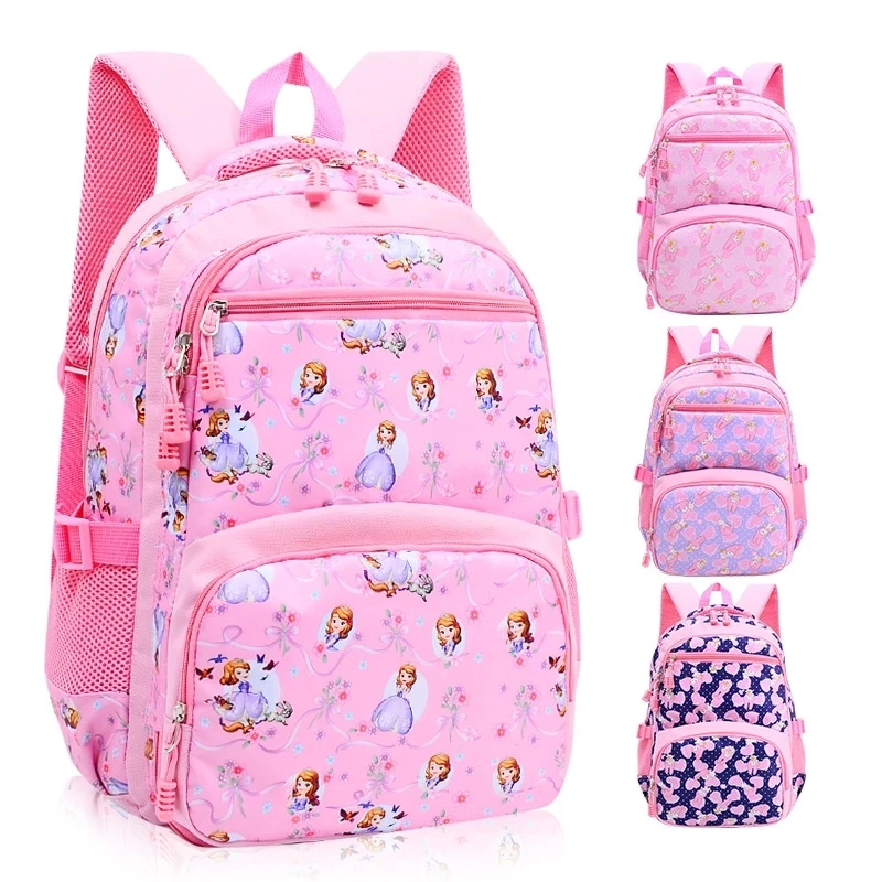 Детские школьные ранцы с мультяшным принтом принцессы, милый детский школьный рюкзак для девочек, легкие водонепроницаемые большие портфе...
