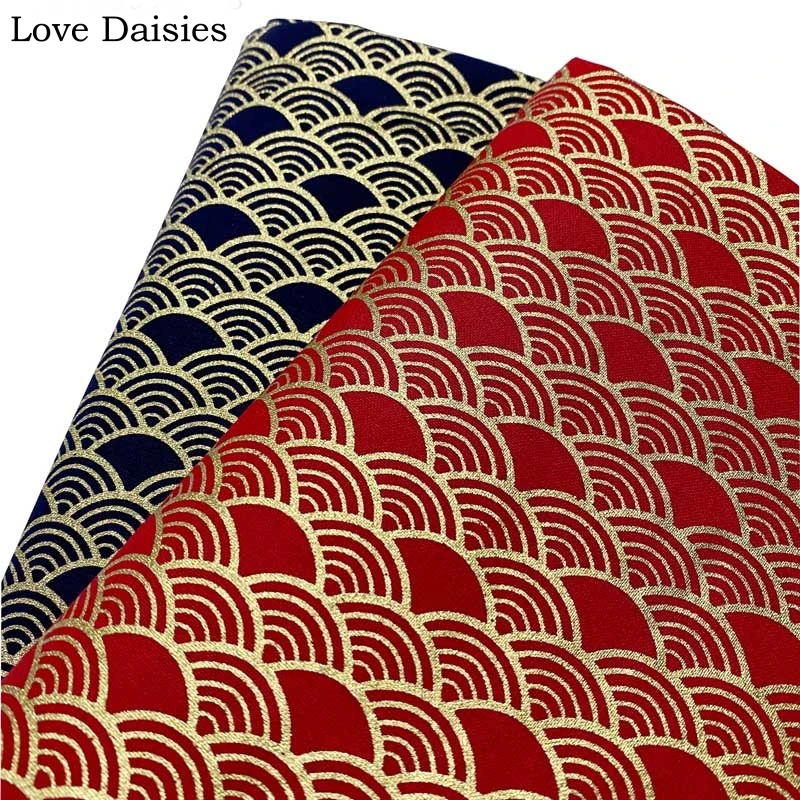 

DARK NAVY RED Fan Wave 100% Cotton Bronzed Japanese style fabrics for DIY Craft Handwork Decor Bag Apparel Tissue