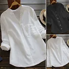 Рубашка женская с длинным рукавом, блузка из хлопка и льна, повседневная однотонная блузка на пуговицах, рубашка женская, 2021