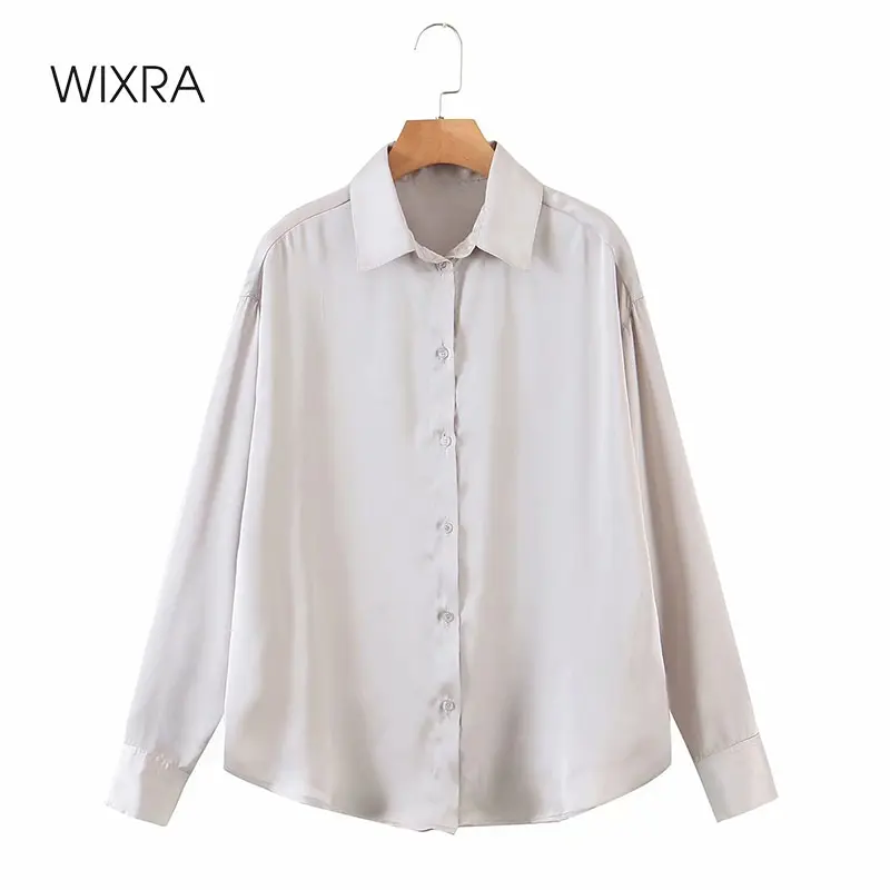 

Женские атласные рубашки и блузки с длинным рукавом Wixra, весенние однотонные элегантные офисные Топы для женщин