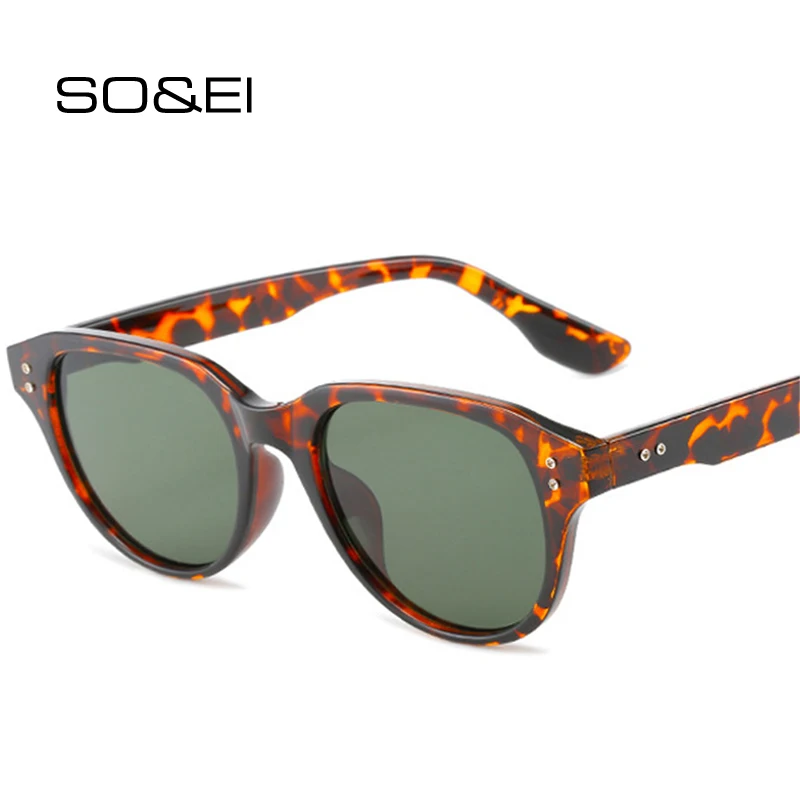 

SO&EI Fashion Square Rivets Decoration Women Sunglasses Retro Plaid Trending Men Leopard Dark Green Sun Glasses Shades UV400