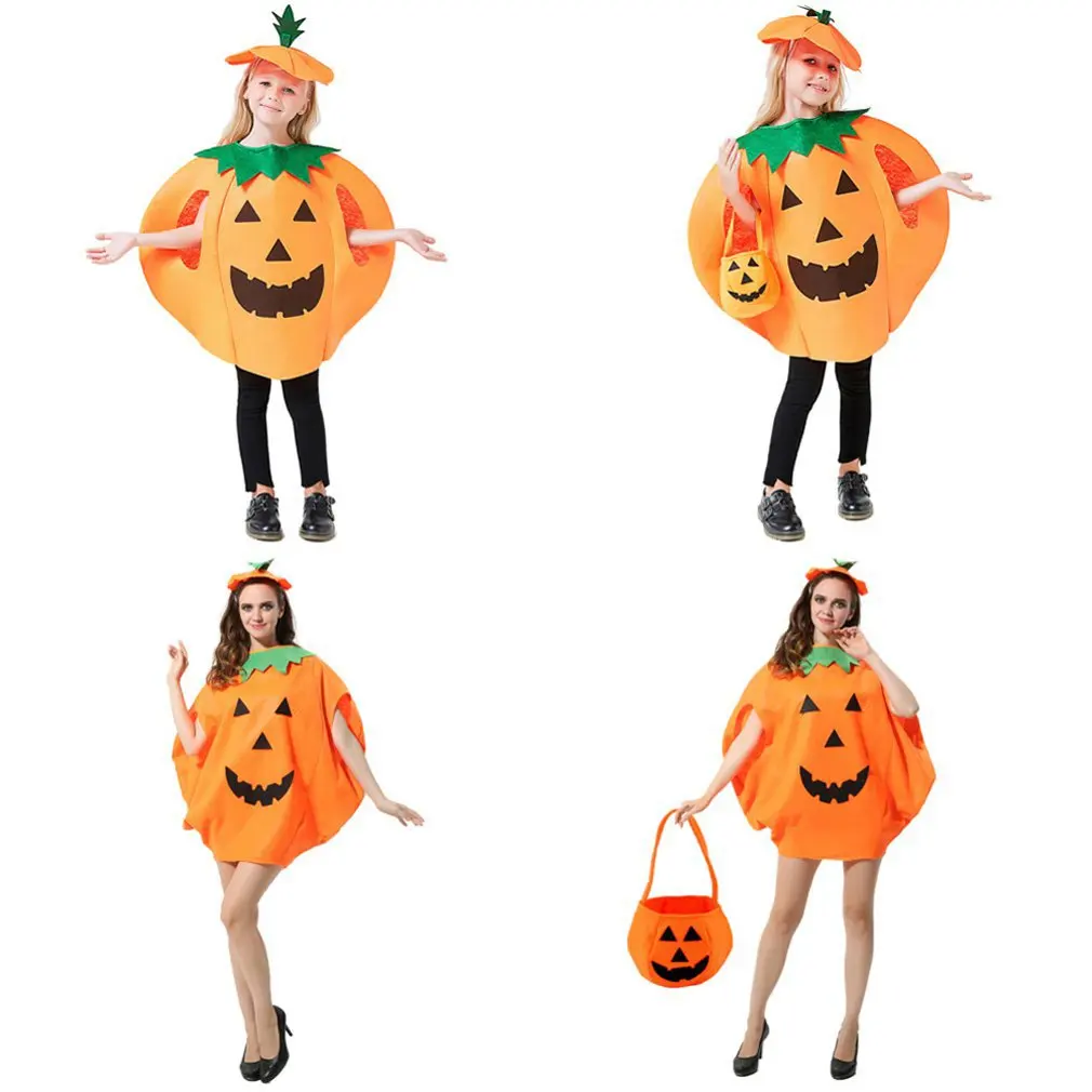 

Kids Halloween Pumpkin Makeup Show Clothes Non-Woven Pumpkin Clothes And Three-Dimensional Bag Pumpkin Hat For Adult Children