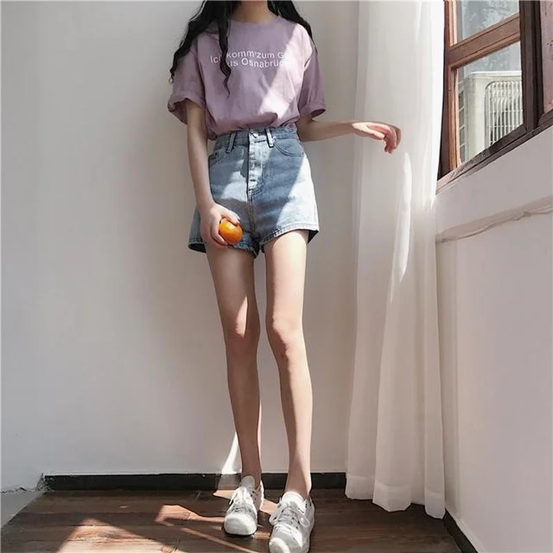 

Shorts Women Smiple Straight Denim Washed Vintage Summer College Streetwear Leisure Korean Style Ladies Popular Basic Chic Ins