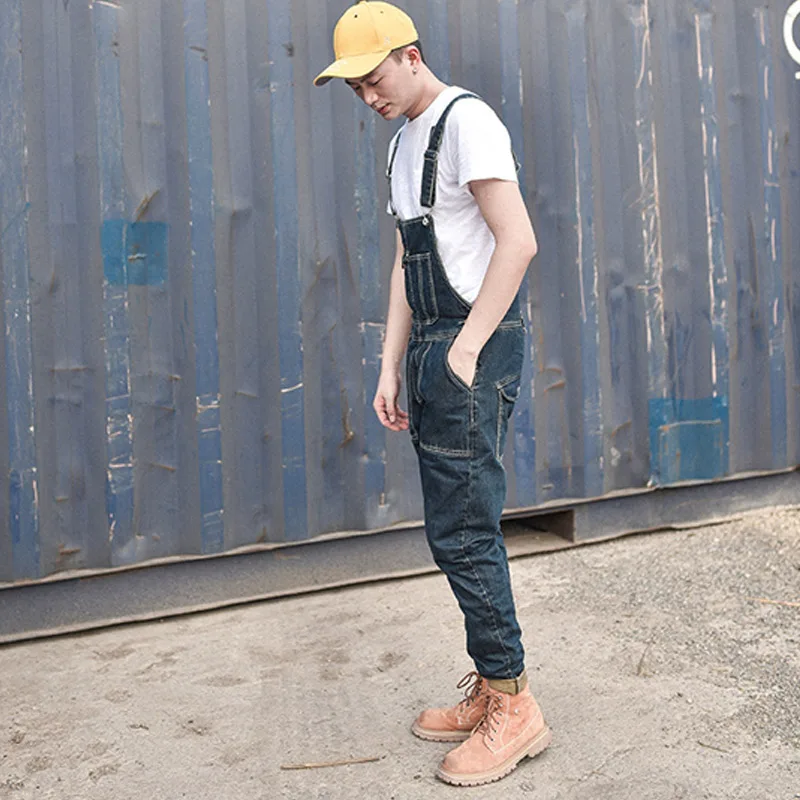 Men's Denim Bib Overalls Working Coveralls Cargo Tactical Jeans Jumpsuits For Man Multi Pockets Suspender Pants Sleeveless |