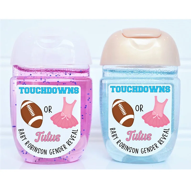 

Personalized Touchdowns or Tutus Gender Reveal Hand Sanitizer Baby Shower Favors,Gender Reveal of boys and girls Favor Stickers