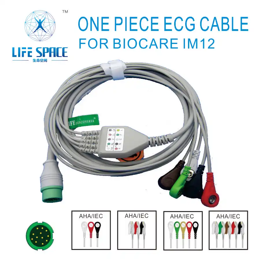 

EC-228 Popular High quality One-piece ECG cable 3leads 5leads clip snap for BIOCARE IM12 patient monitor