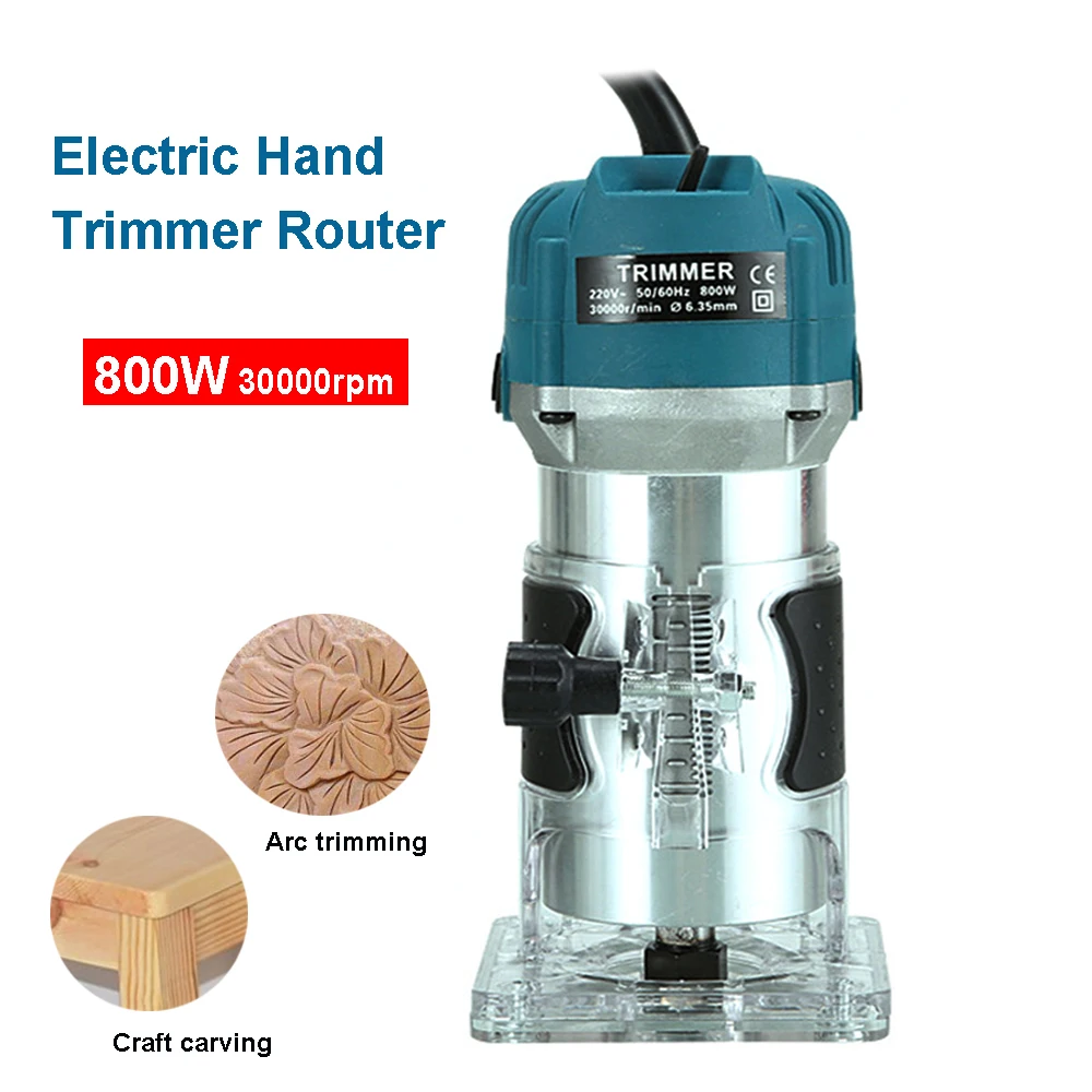 

800W 30000rpm Electric Hand Trimmer Router Milling Engraving Slotting Arc Trimming Machine Hand Carving Machine Wood Router tool