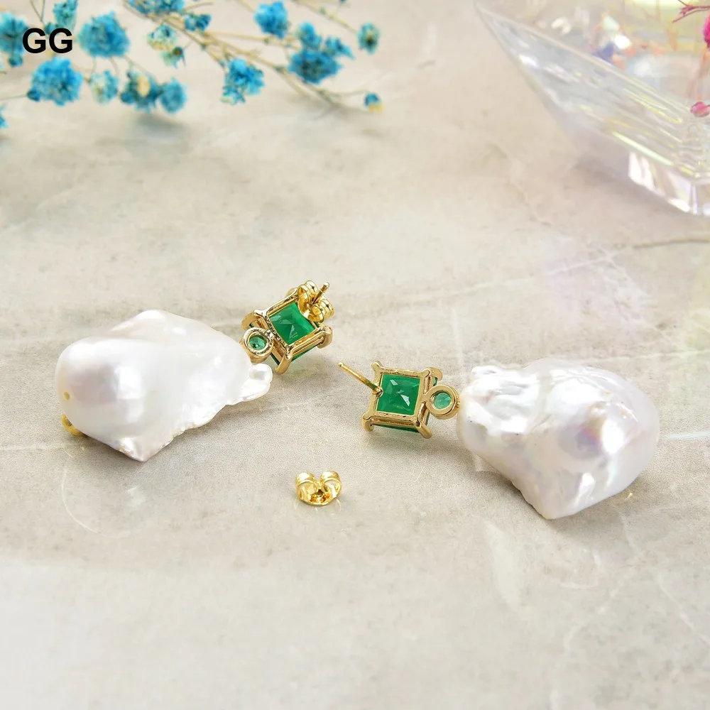 GG ювелирные изделия искусственный белый барочный жемчуг зеленый Cz Стразы серьги