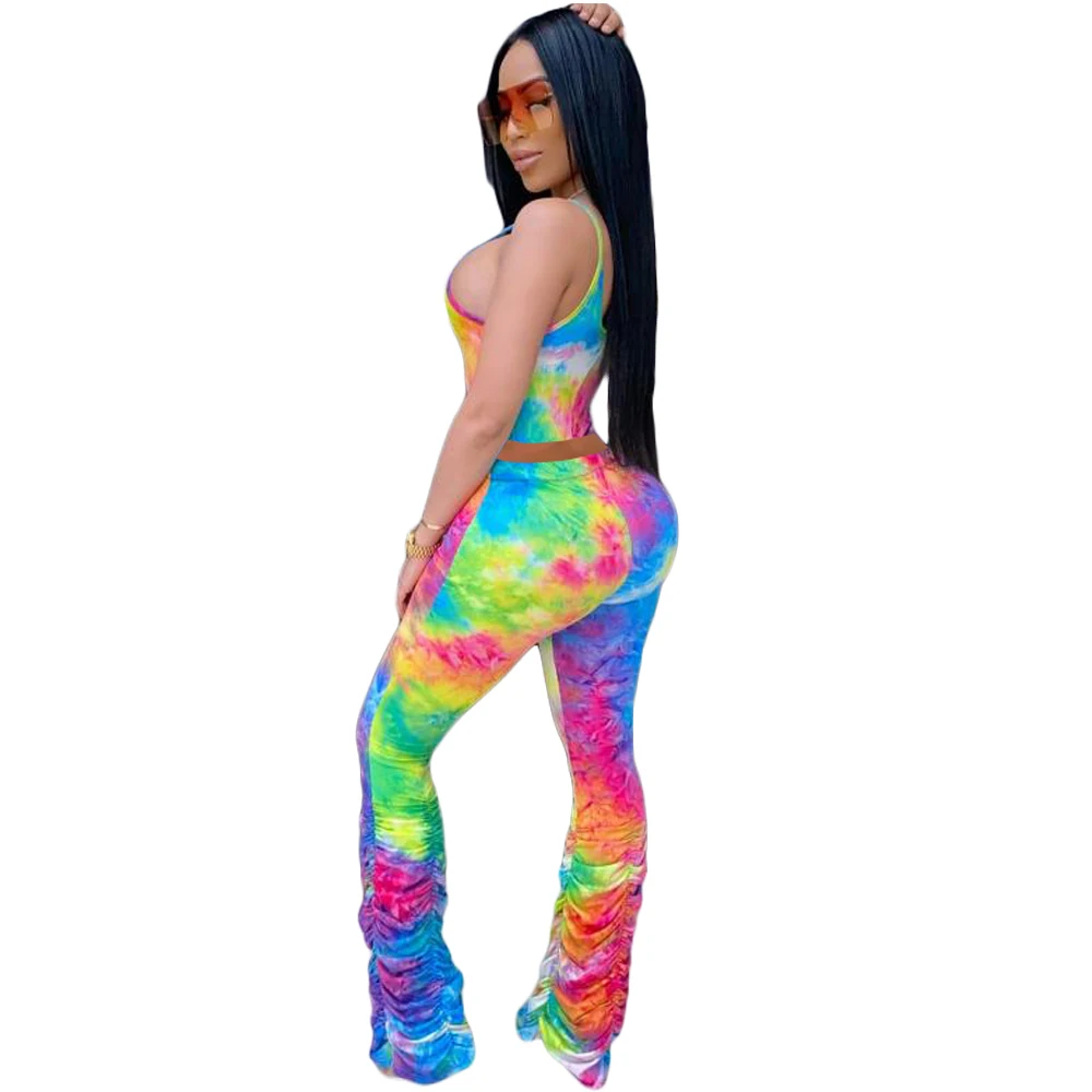 2020 Для женщин спортивные костюмы свободного покроя принт тай-дай укороченный