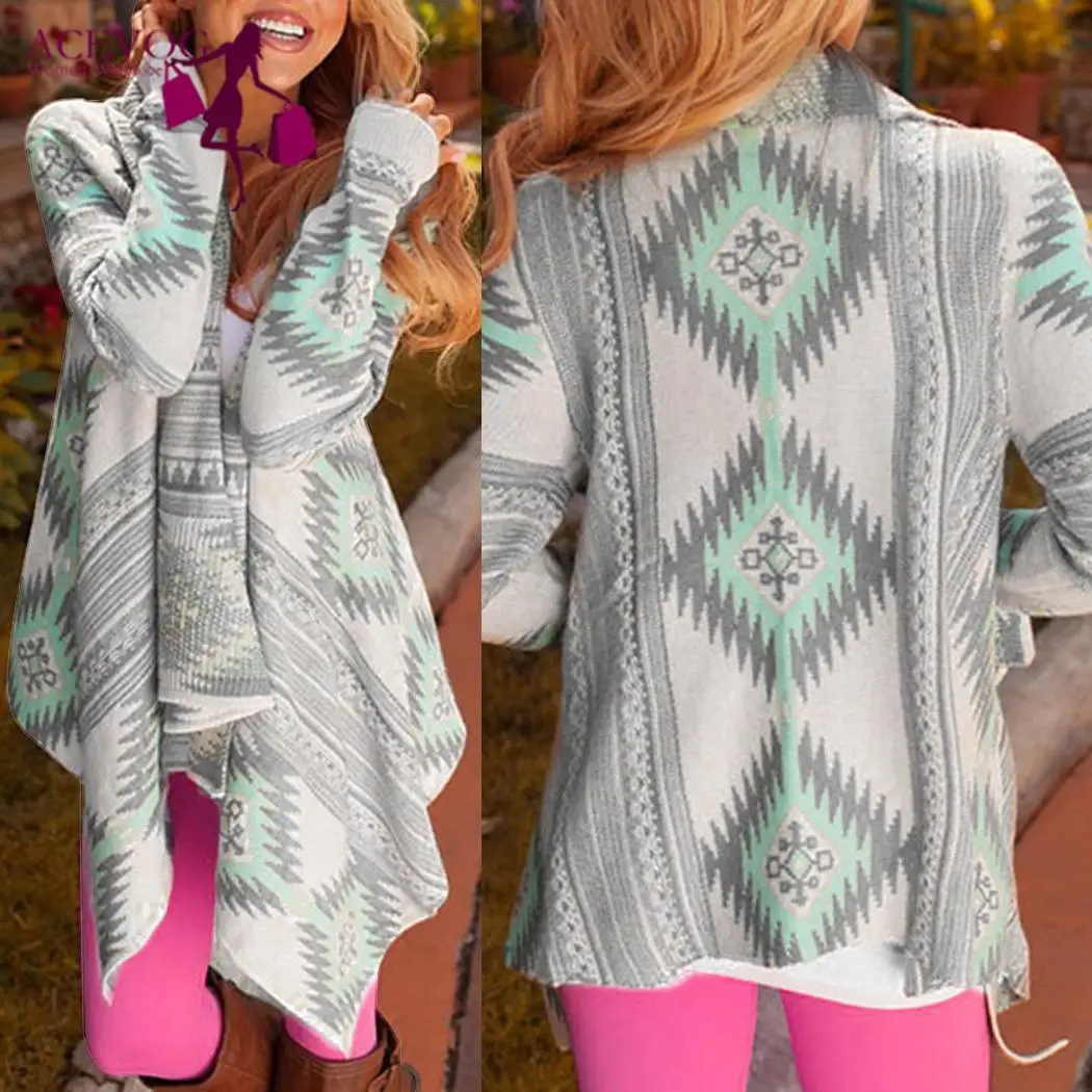 ACEVOG Aztec Модный кардиган с длинными рукавами Повседневные свитера унисекс принтом
