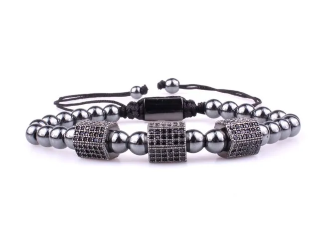 

crown micro pave Copper gold silver metal cz Cubic Zirconia rope adjustable Beads Bracelet Charm Braided Bangles uig43c