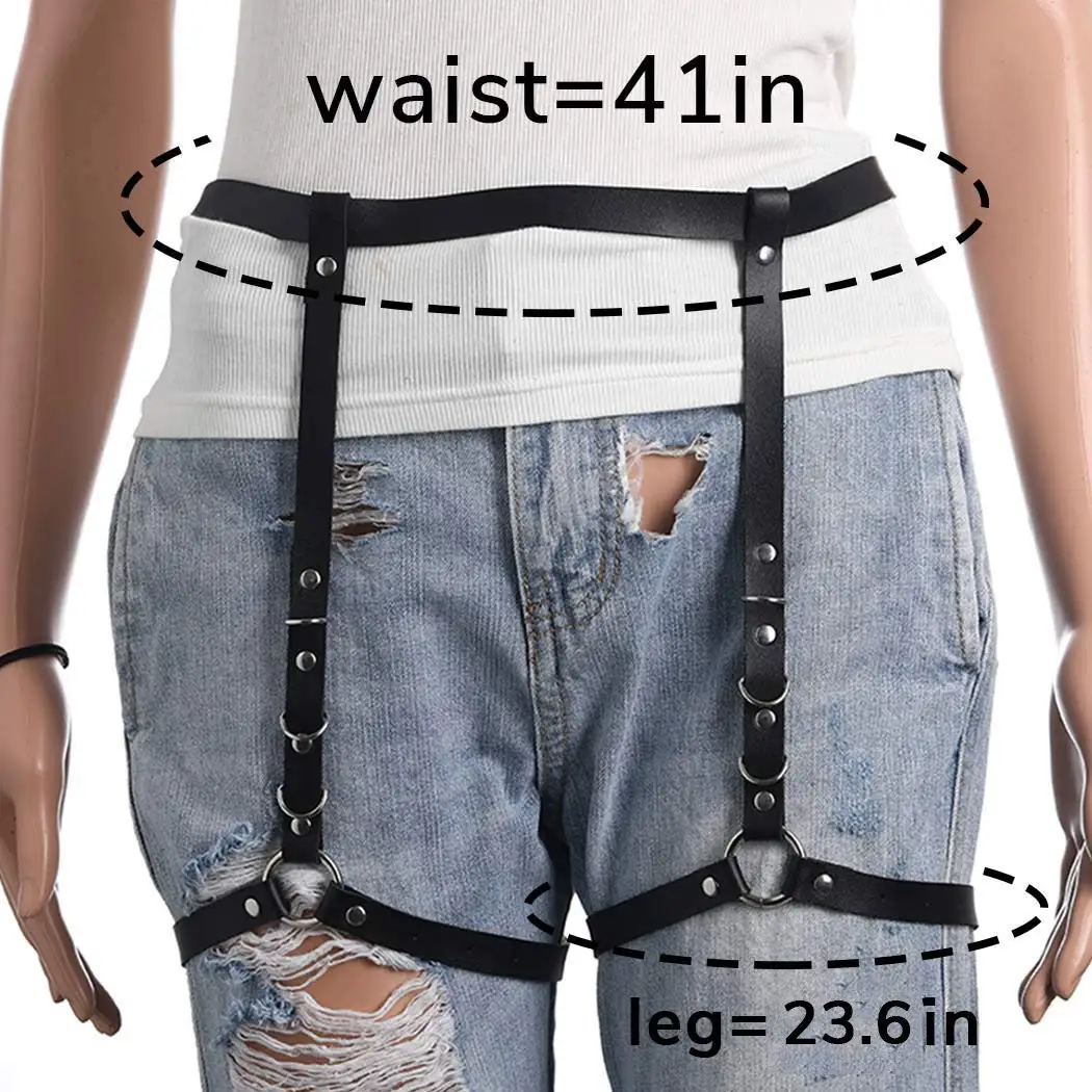 Punk leather thigh belt black sexy belt Rave Caged leg garter belt suitable for ladies and girls