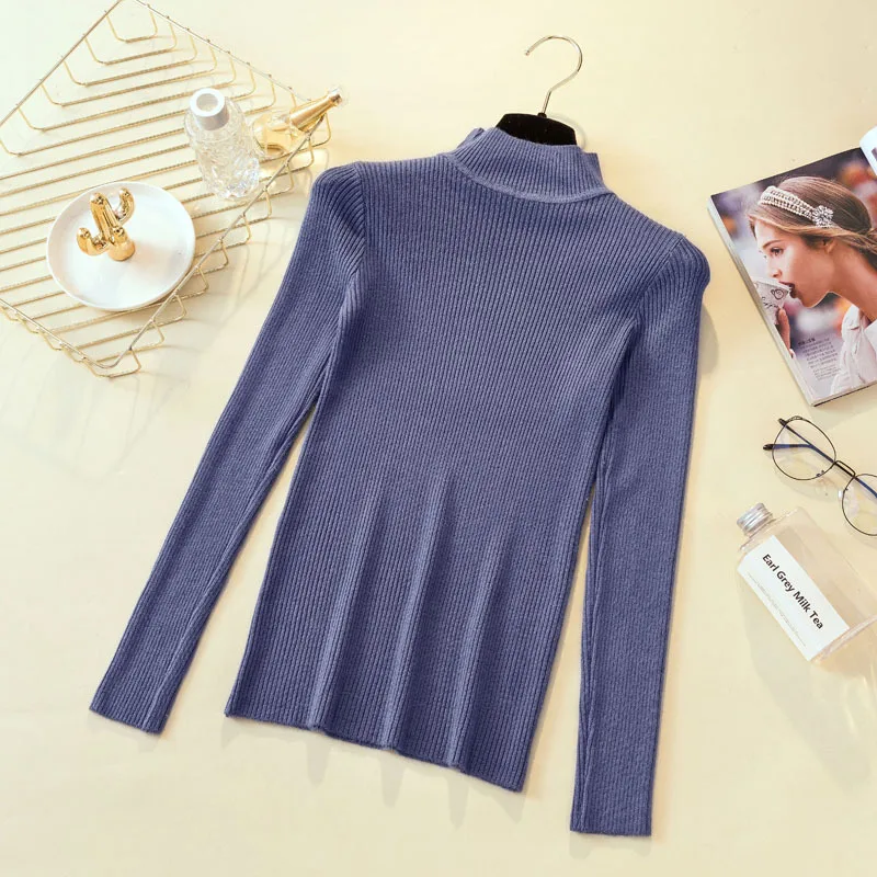 2019 двухслойный вырез сплошной цвет полувырез свитер пуловер рубашка женская с