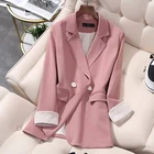 Винтаж двубортный офисные женские туфли-лодочки; Цвет РОЗОВЫЙ, блейзер с длинными рукавами свободные более Размеры костюм куртка для женщин пиджаки для женщин размера плюс Размеры 5XL