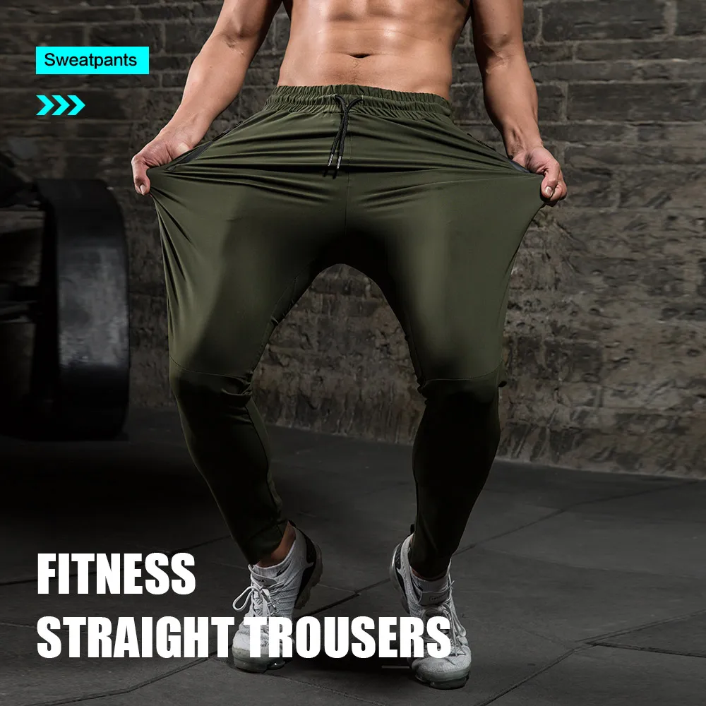 Quick-Drying and Breathable Men's Running Fitness Pants Pocket Zipper Nylon Sports Trousers Jogging Gym Bodybuilding Athletic