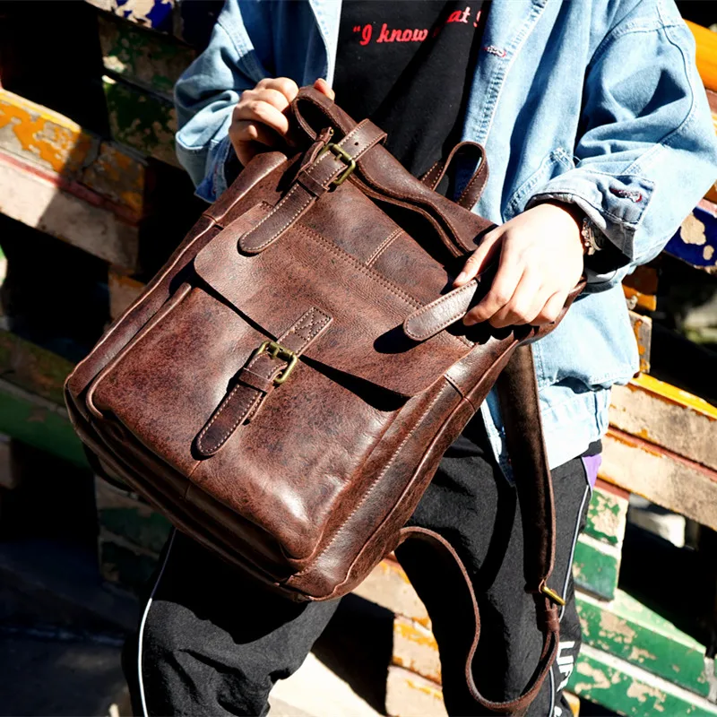 Винтажный рюкзак из натуральной кожи для мужчин деловой дорожный роскошная