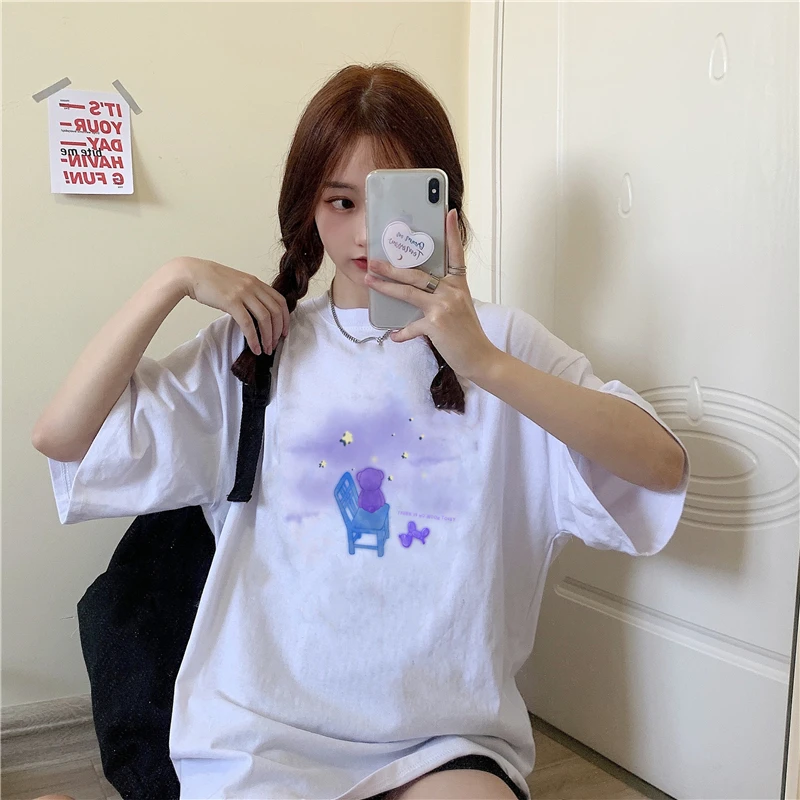 

YTX1290 Summer Korean version 2021 cartoon print short-sleeved T-shirt women