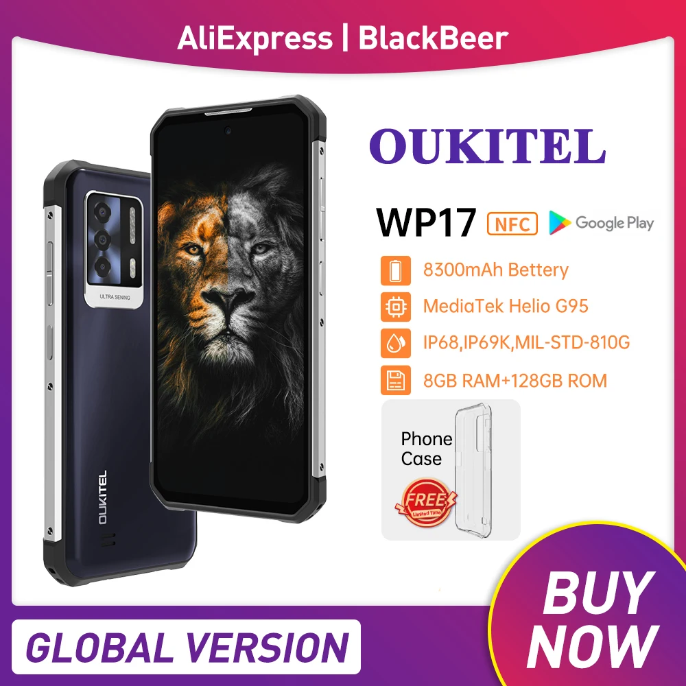 Oukitel Smartphone WP17 resistente al agua IP68, Helio G95, 8GB + 128GB, Android 11, cámara de visión nocturna IR de 20MP, 8300mAh, 4G (0)