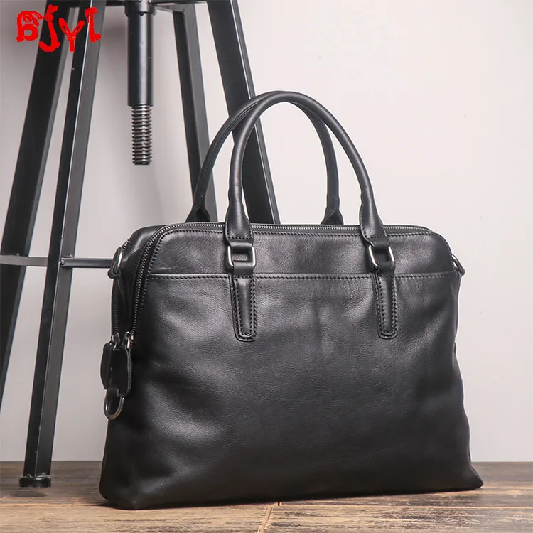 New Men's Handbag Portable Briefcase Shoulder Messenger Bag Business Laptop First Layer Leather Bags Vegetable Tanned Leather