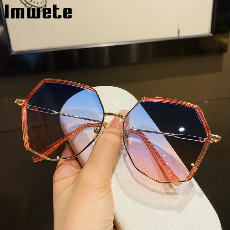 

Imwete Polygonal Women Sunglasses Vintage Metal Irregular Sun Glasses Ladies Anti Ultraviolet Colour Gradient Lens UV400 Eyewear