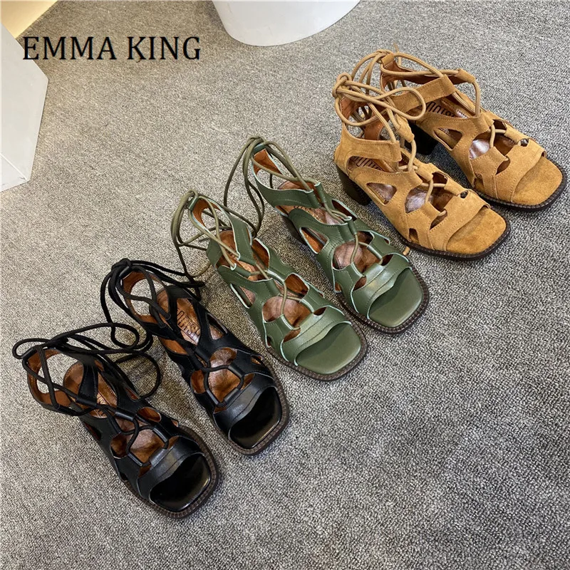 spesifikasi Sandal Gladiator Wanita Musim Panas Sandal Tali Silang Ujung Terbuka Pompa Hak Tinggi Blok Chunky Wanita Kasual Zapatos De Mujer 2021