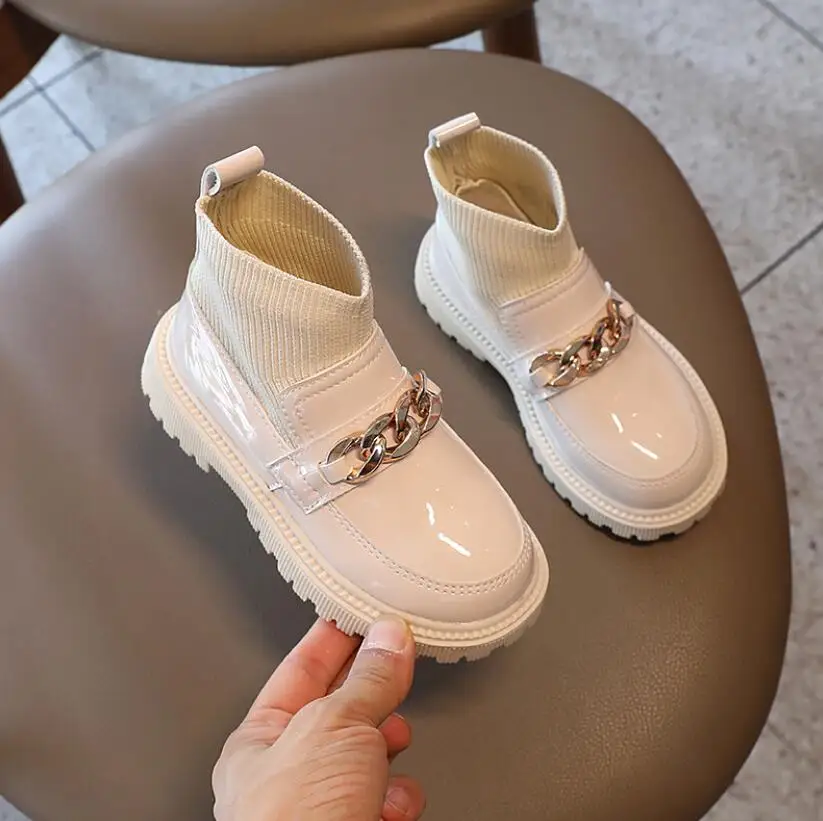 Детская повседневная обувь осенне-зимние ботинки для снега модная кожаная