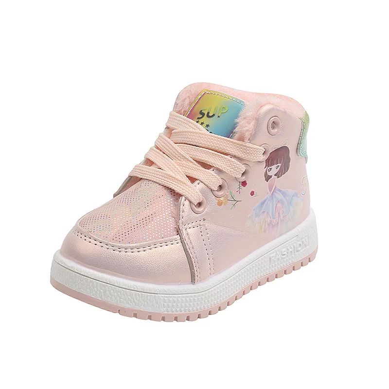 

Новые детские модные ботинки с мехом для девочек, зимние ботинки принцессы на плоской подошве, детские ботинки с мягкой подошвой, кроссовки,...