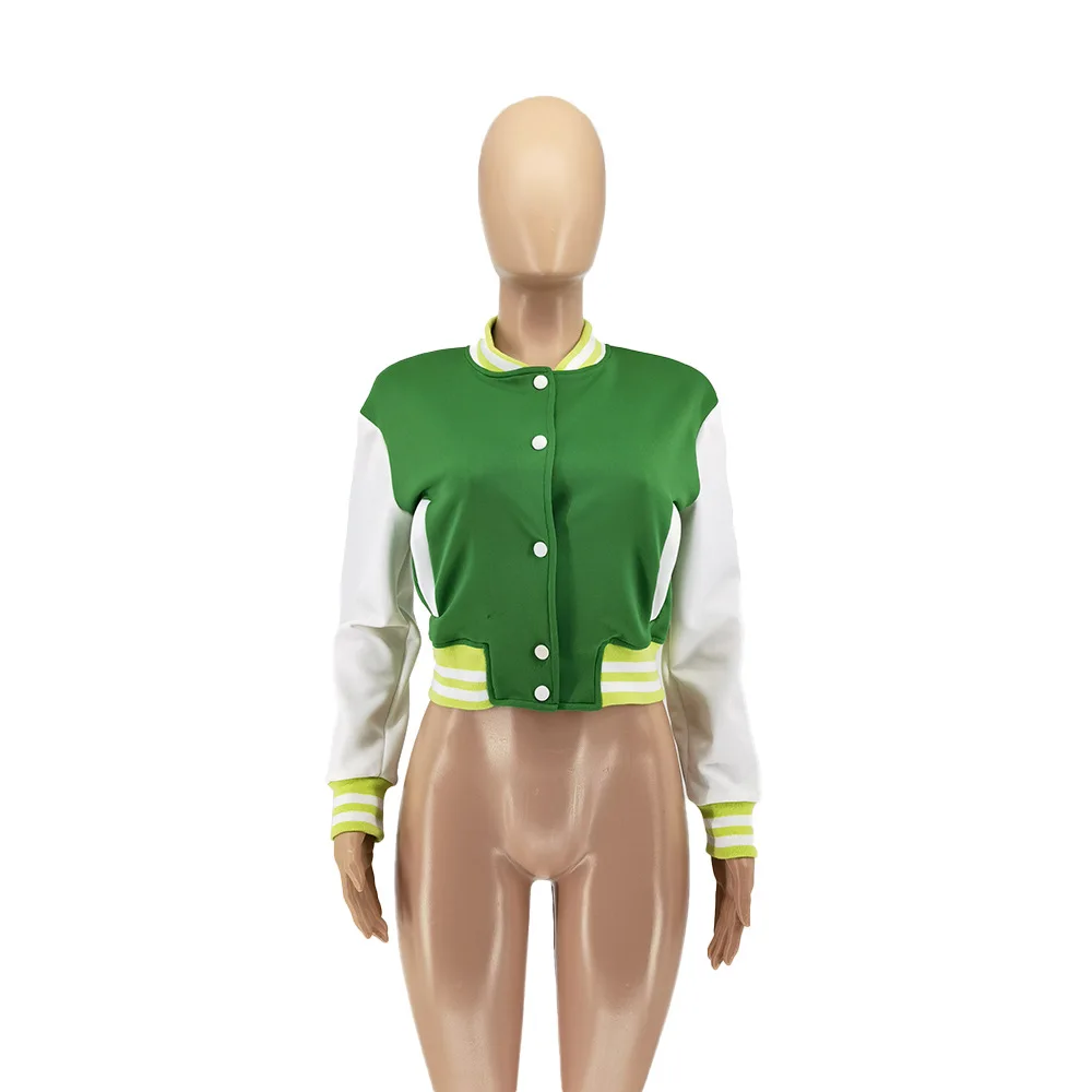 

Autumn Winter Short Jacket Baseball Uniform Jacket Women Fashion Street Sports College Style Stitching Color Jacket Coat Women