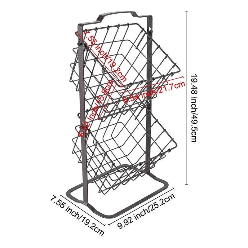 

2-Tier Storage Shelf Metal Storage Basket Fruit Vegetable Toiletries Organizer Household Market Basket Stand