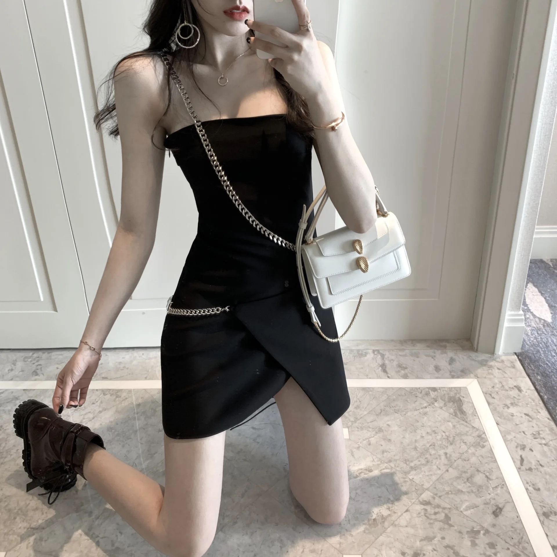 

2021 Chic Fashion Dresses Women Korea Sexy Lazy Girl CZ High Waist Vintage Dress Fly Female Slim Tops Clothes Mujer