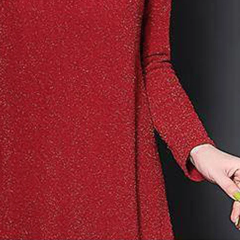 

Plus velvet spring and autumn temperament over the knee plus velvet padded dress large size Western style base long skirt