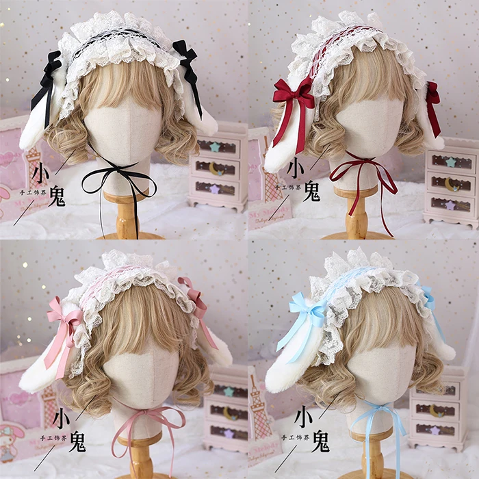

Maid Lolita Handmade Bowknot Lop Ears Rabbit Hair band Hair Ornaments Soft Sister Cute KC Hairpin Detachable Rabbit Ear Headwear