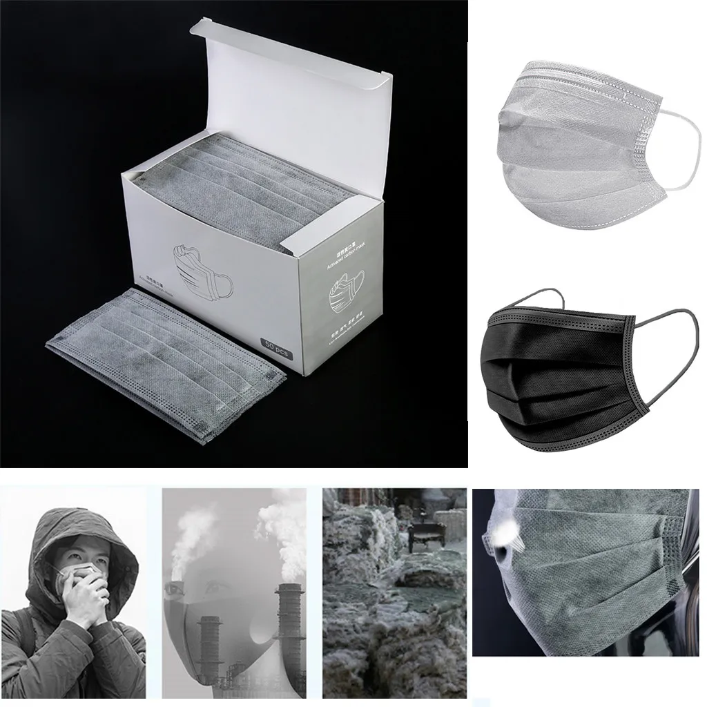 50pcs Black Disposable Face Masks Nonwove 3 Layer Ply Filter Safety Mask Anti-Dust filter Breathable Protective masks | Красота и