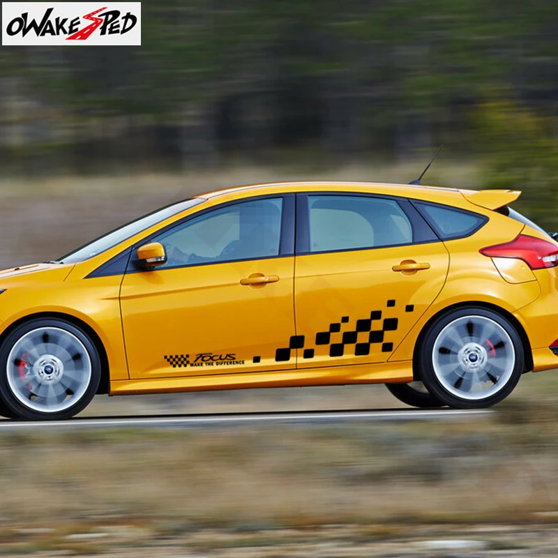 

1set Car Both Side Door Decor Sticker For-Ford Focus 2 3 MK2 MK3 Accessories Sport Lattice Stripes Styling Auto Body Vinyl Decal