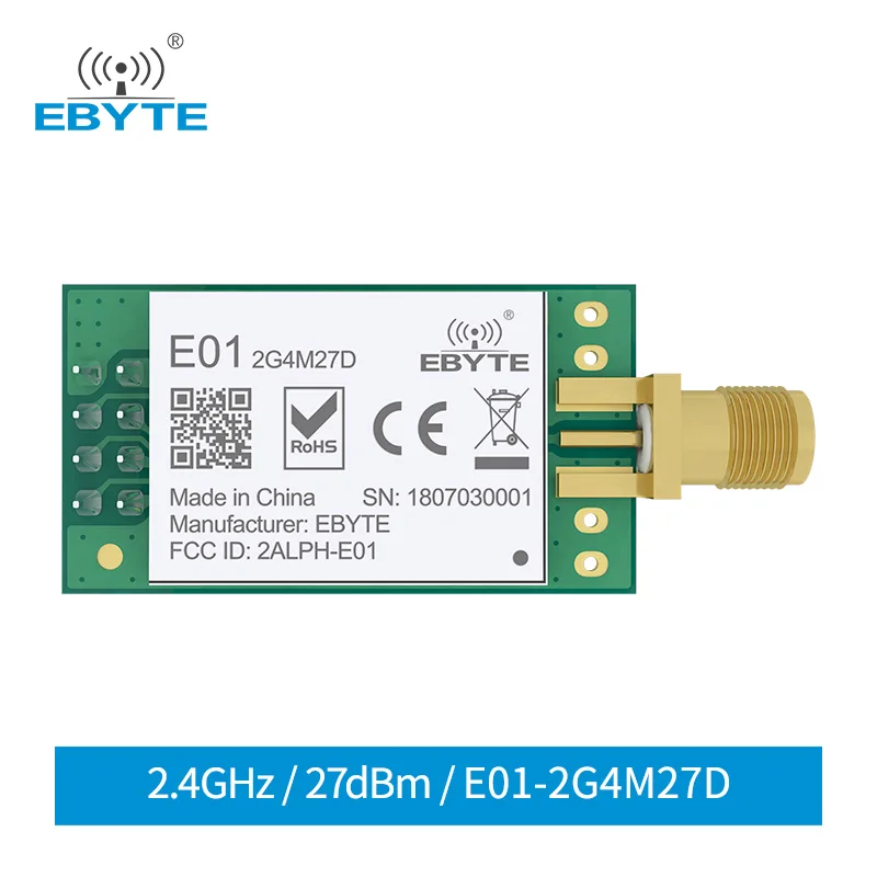 

Ebyte E01-2G4M27D nRF24L01P 27dBm nRF24L01 PA LNA Long Range 2.4GHz SPI DIP IoT Module