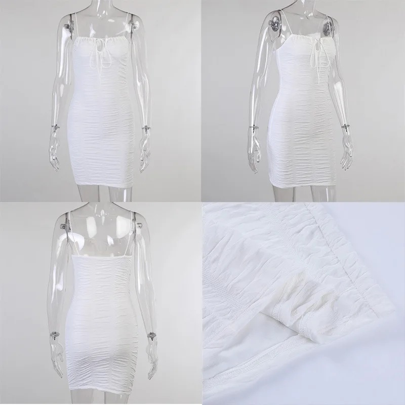 

Sexy Secret White Dress Spaghetti Straps Party Bodycon Mini Dresses Package Hip Sleeveless Hollow Out Halter Dress Summer 2021