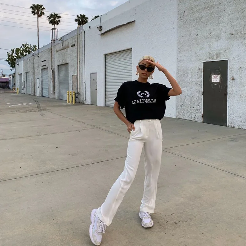 Осень 2020 однотонные брюки с высокой талией Женские винтажные повседневные