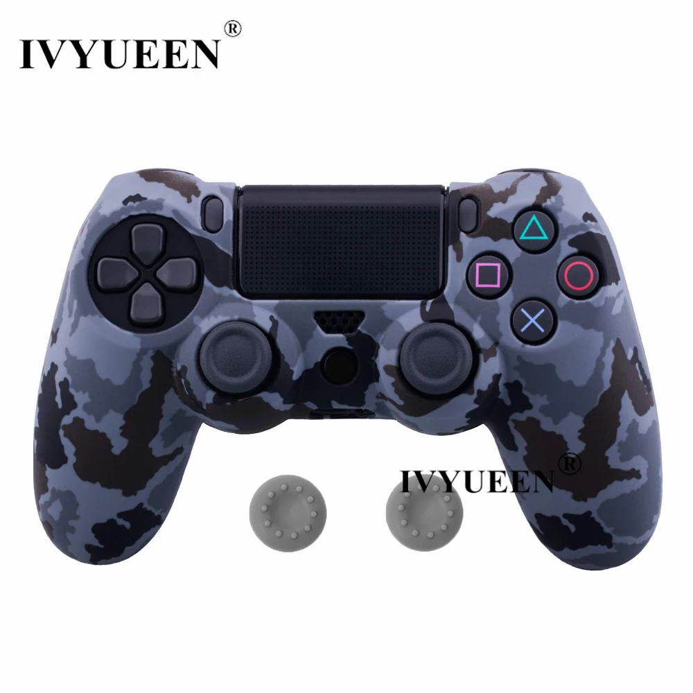 IVYUEEN для sony Dualshock 4 PS4 DS4 Slim Pro контроллер силиконовый камуфляжный чехол защитная кожа+ ручка для большого пальца колпачки для Play Station 4 - Цвет: Gray Camo