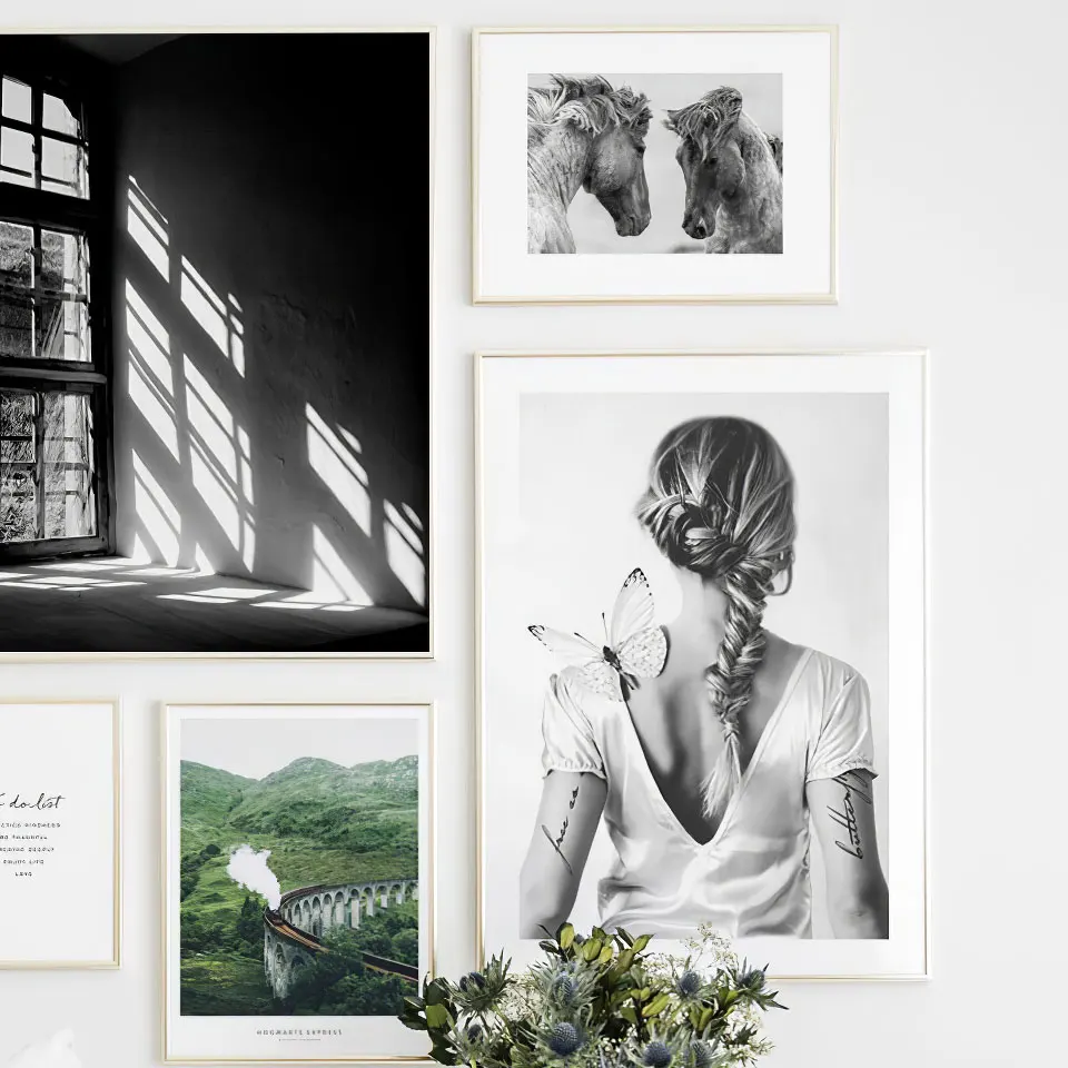 Скандинавский плакат фотография фигурка цветов холст картина черная белая стена