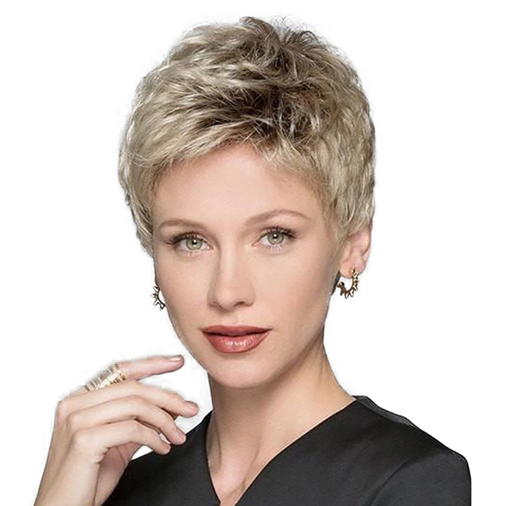 

WHIMSICAL W Pixie Short Blonde Wig for White Women Synthetic Hair Natural Blonde Wigs