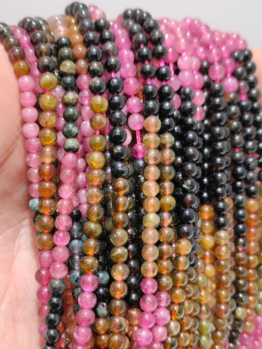 

2A 3A Natural GemStones Round Colorful Tourmaline Angel Beads 15 Inches Select Size 2 3 4MM Jewelry For Bracelet Necklace Making