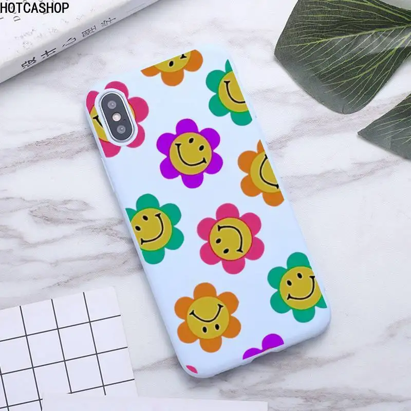 

Smiley Flowers Happy Floral Phone Case for iPhone 11 Pro Max X XR XS 8 7 6s Plus Candy purple Silicone Cases