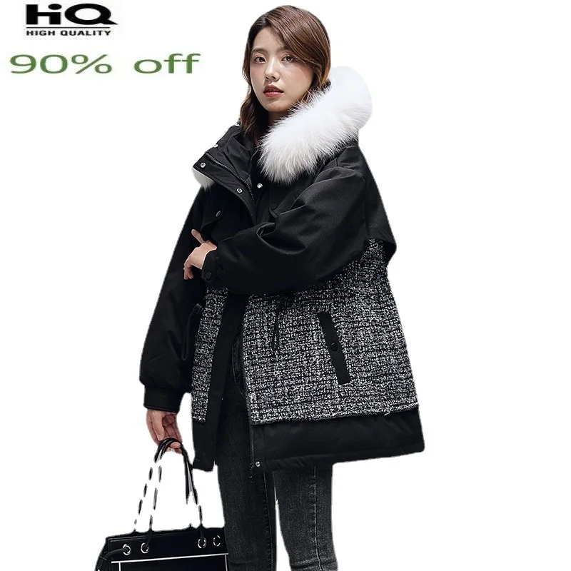 

Пальто с воротником из лисьего меха женская куртка-пуховик зимние теплые парки в Корейском стиле Женская Повседневная Верхняя одежда Chaquetas ...