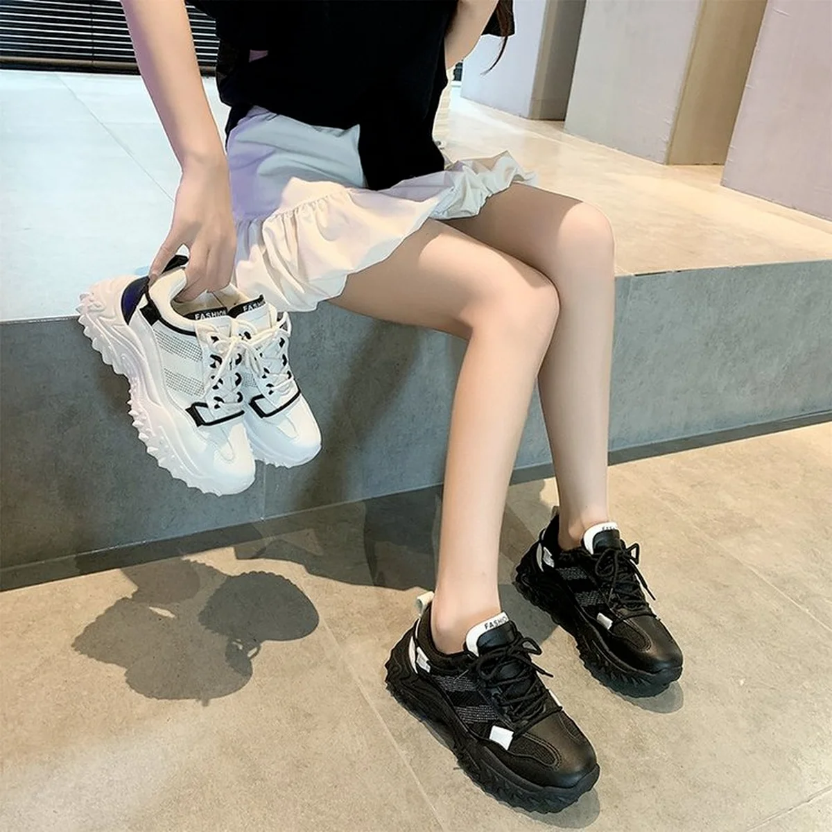 

2021 Autumm Fashion Sneakers Women Comfortable Mesh Design Casual Shoes Trainers New Platform Chunky Sole Vulcanized Sneakers