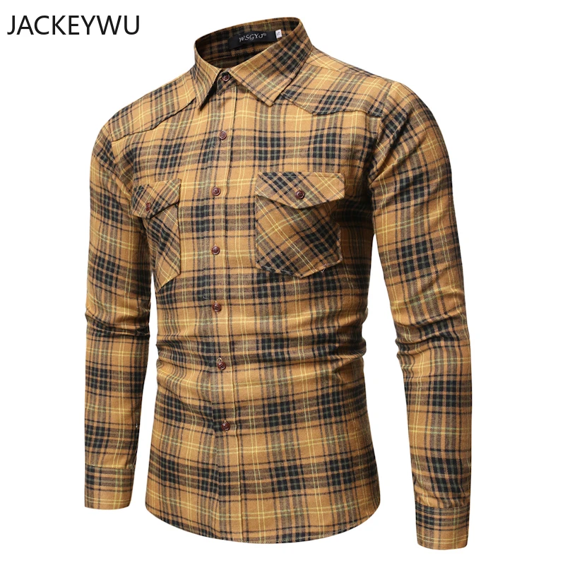 Брендовая мужская клетчатая рубашка 2019 модные повседневные рубашки с двойным