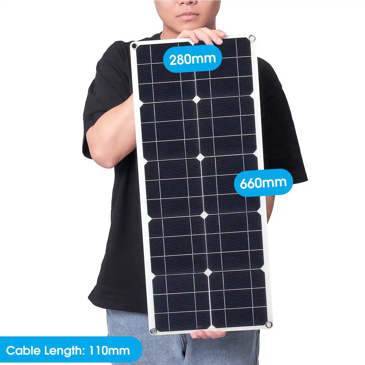 

100W 18V MonocrystalineSolar Panel Dual 12V/5V DC USB Outdoor Car RV Rechargeable Kit with 10A Solar Controller & Cables