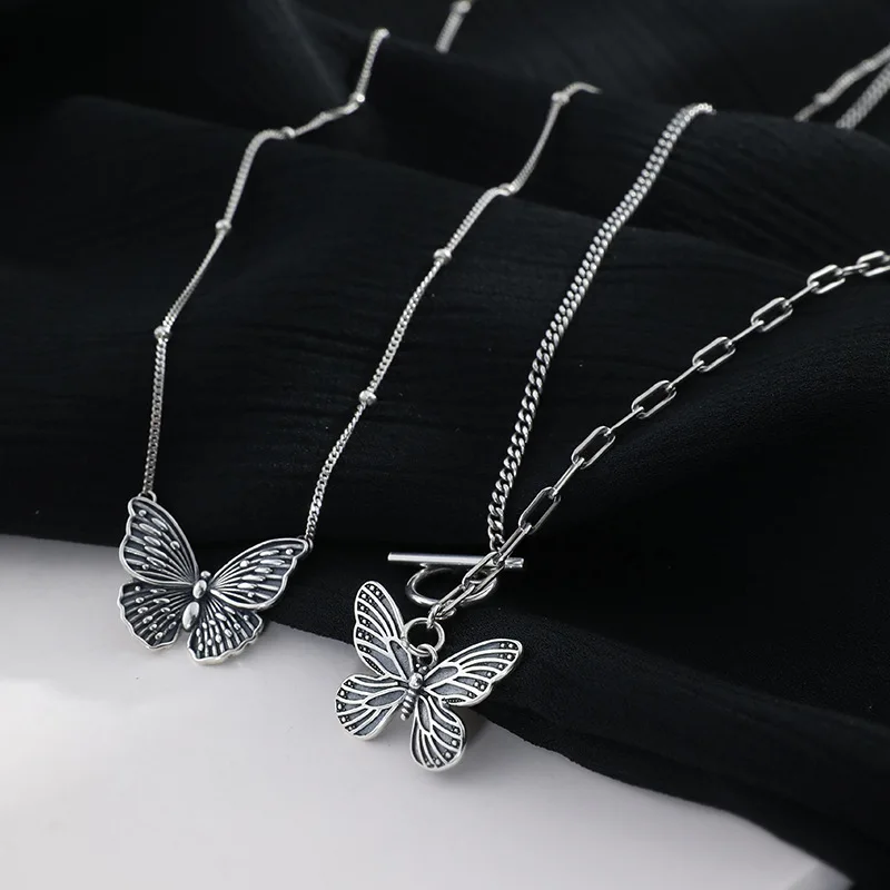 Серебряное ожерелье с бабочкой из стерлингового серебра 925 пробы винтажное в