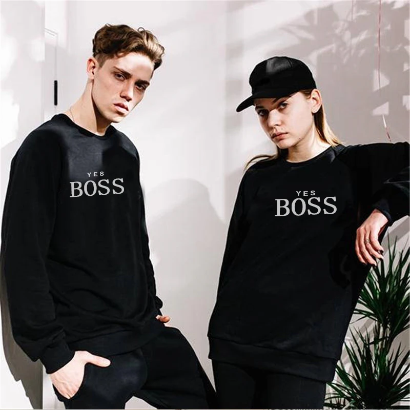 Толстовка Для женщин буквенным принт BOSS с длинным рукавом Повседневное кофты Женские однотонные Цвет пуловер с круглым вырезом Топы; пальто спортивная одежда