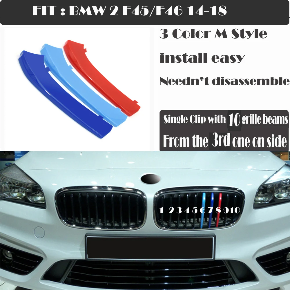

Подходит для 14-18 BMW 2 серии F45 F46 ActiveTourer GranTourer отделка M-SPORT дизайн 3-Цвет Почек Зажим для решетки вставки нашивки гонки