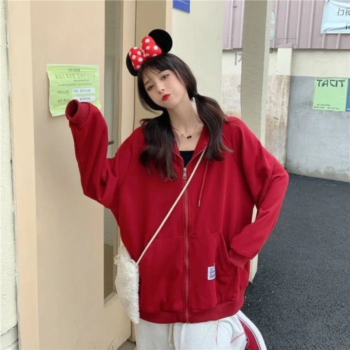 

Real Photo of Autumn Clothing Korean Style Hooded Cardigan Zipper Solid Color Thin.Kio